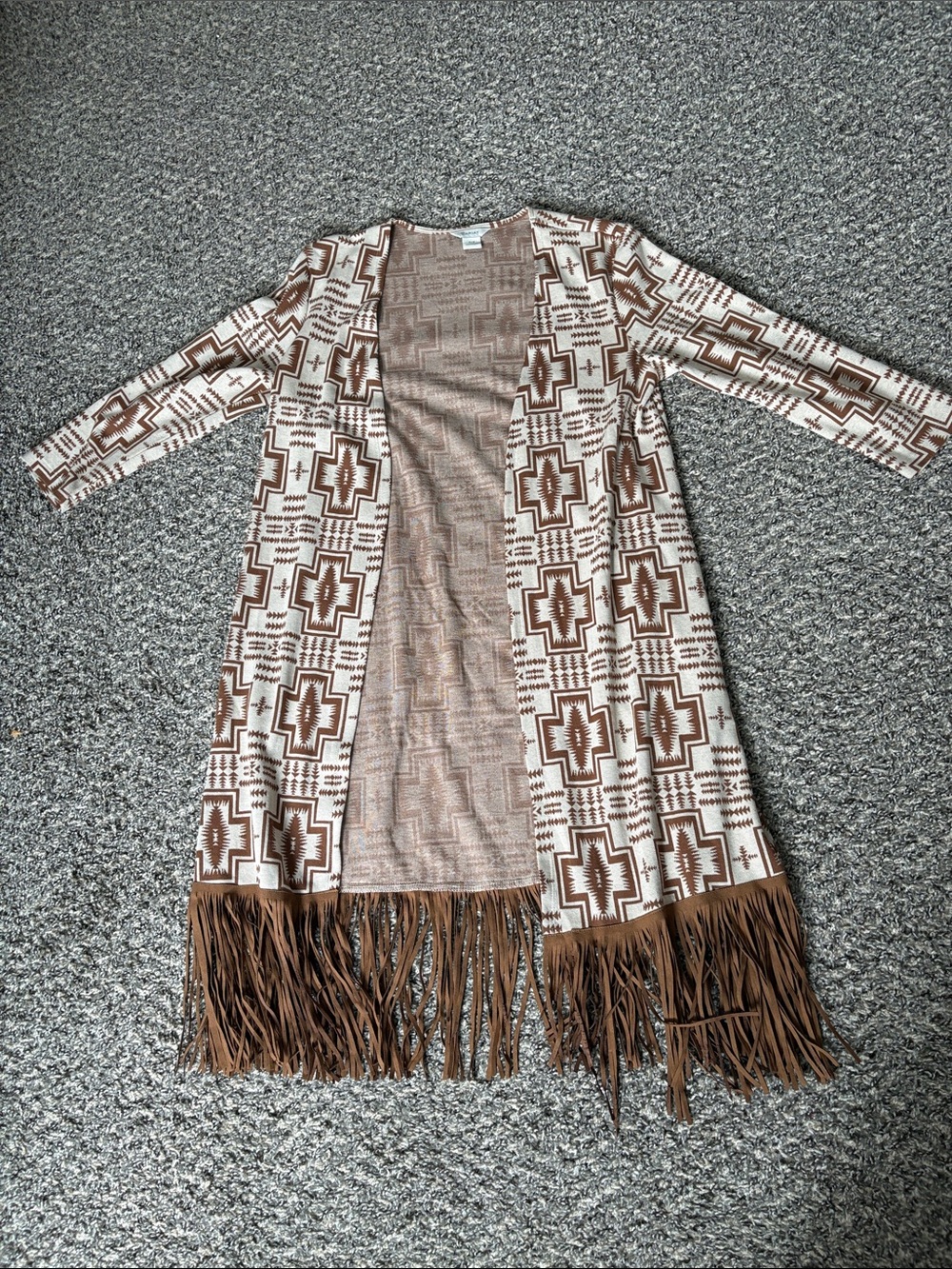 Ariat Brown & Cream Aztec Fringe Knit Cardigan